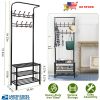 Metal Coat/Shoe Hall Tree, 3-Tier Shoe Bench, 18 Coat Hooks