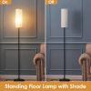 Floor Lamp with Foot Switch, 74.8" Tall, White Shade, Black Iron
