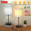 Nightstand Lamps, 3 Modes, White Shade/Black Base, 2 Pieces