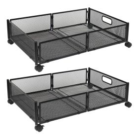 Under Bed Foldable Storage Bin with Wheels, 2 Pack, Black