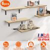 Floating Shelves, Wall Mounted, 6 Pieces, Wood + Metal