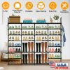 8-Tier 4-Row Shoe Organizer Rack for 56 Pairs, Black Metal