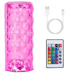 Rose Crystal Table Lamp w/Remote, Dimmable, Rechargeable