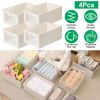 Clothing Storage Bin with Window, 4 Pack, Beige Linen
