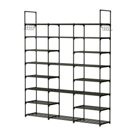8-Tier 3-Row Shoe/Purse Organizer Rack for 42 Pair. Black Metal