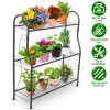 Plant Stand Display Rack Organizer, 3-Tier, Dark Grey Metal