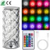 Rose Crystal Table Lamp w/Remote, Dimmable, Rechargeable