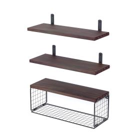 2-In-1 Floating Shelves with Basket, Wall Mounted