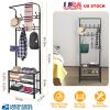Metal Coat/Shoe Hall Tree, 3-Tier Shoe Bench, 18 Coat Hooks