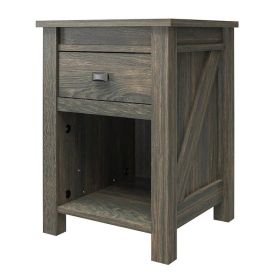 Farmhouse 1-Drawer Open Shelf Nightstand, Grey Oak, Pine or Off-White