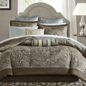 Paisley Comforter Set, 12-Piece Set, King, Brown/Blue or Black/Gold