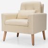 Mid-Century Modern Linen Accent Chair with Pillow, Beige or Yellow