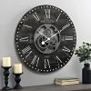 Industrial Farm House Oversized Wall Clock, Round, Black or Rustic Grey