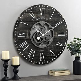 Industrial Farm House Oversized Wall Clock, Round, Black or Rustic Grey