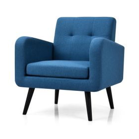 Mid-Century Modern Linen Upholstered Accent Chair, Blue or Yellow