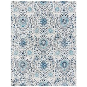 Coastal Blue Grey Damask Indoor Area Rug, 3' x 5' or 5' x 7'