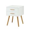 Mid Century End Table Nightstand, 2 Drawer, White or Blue