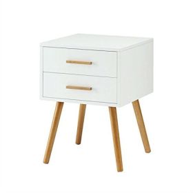 Mid Century End Table Nightstand, 2 Drawer, White or Blue