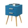 Mid Century End Table Nightstand, 2 Drawer, White or Blue