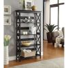 5-Shelf Bookcase with Decorative Sides, Glossy White or Black
