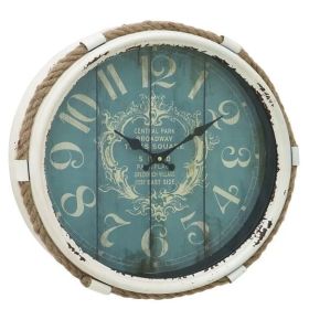 Round Nautical Vintage Style Wall Clock, Analog,17", Blue/White