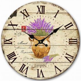 Roman Numerals Wood Wall Clock, 14", French Lavender Pattern