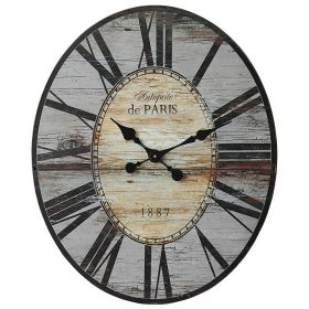 Distressed Wood Paris Wall Clock, Oval, Gray, Red or Turquoise