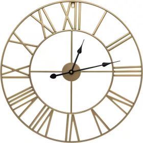Decorative Roman Numeral Wall Clock, 24", Round, Gold Metal