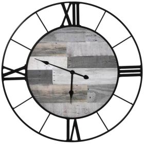 Farmhouse Round Roman Numerals Silent Wall Clock, 32", Grey Wood