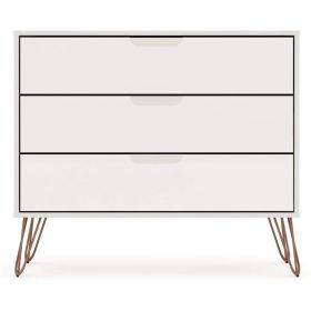 Rockefeller Modern 3-Drawer Dresser, Off-White or White Wood