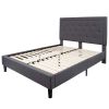 Upholstered Platform Bed w/Headboard, Twin/Full/Queen, Beige/Dk Gray/Black
