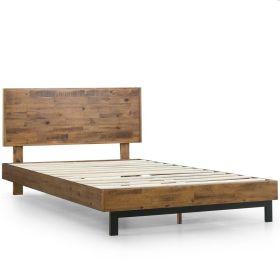 Rustic Farmhouse Low Profile Pine Slatted Platform Bed, Queen or King