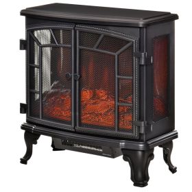 Electric Fireplace Heater, LED Flames/Logs, Black