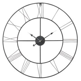 Round Metal Wall Clock with Roman Numerals, 24", Gray