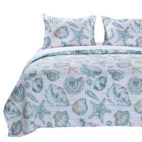 Coastal Seashell Quilt Set, 2-3 Piece, Twin, Full/Queen or King, White & Teal