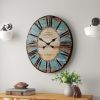 Distressed Wood Paris Wall Clock, Oval, Gray, Red or Turquoise