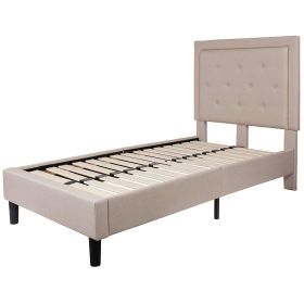 Upholstered Platform Bed w/Headboard, Twin/Full/Queen, Beige/Dk Gray/Black