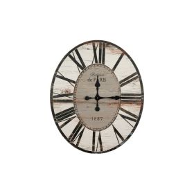 Oversized Distressed Paris Wall Clock, Oval, White Washed Wood