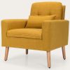 Mid-Century Modern Linen Accent Chair with Pillow, Beige or Yellow