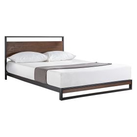Metal/Wood Platform Bed Frame with Headboard, Full or Queen, Cherry