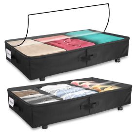 Under Bed Storage Container With Wheels, Clear Lid, 2 Pack, Black