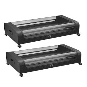 Under Bed Storage Container with Clear Lid, 360° Wheels, Black
