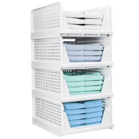 Stackable Storage Box Organizer,  Foldable,  4 Pack, White