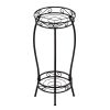 Round Plant Stand, 2-Tier, 26.57", Black Metal