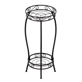Round Plant Stand, 2-Tier, 26.57", Black Metal