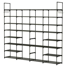 8-Tier 4-Row Shoe Organizer Rack for 56 Pairs, Black Metal
