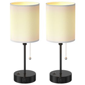 Nightstand Lamps, 3 Modes, White Shade/Black Base, 2 Pieces