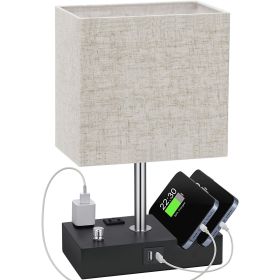 LED Table Lamp with Dual USB Ports, 2 Power Outlets, Dimmable
