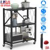 3-Tier Foldable Storage Shelf With Lockable Wheels