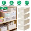Clothing Storage Bin with Window, 4 Pack, Beige Linen